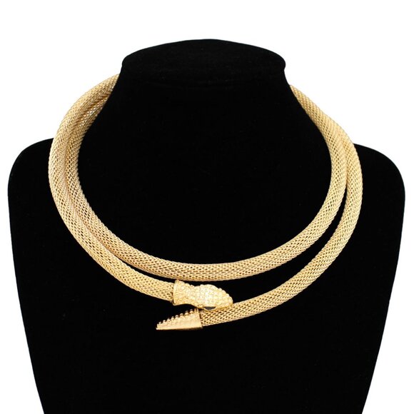 Tigerstars Elegant Gold Textured Mesh Metal Snake Choker Necklace - Picture 3 of 3